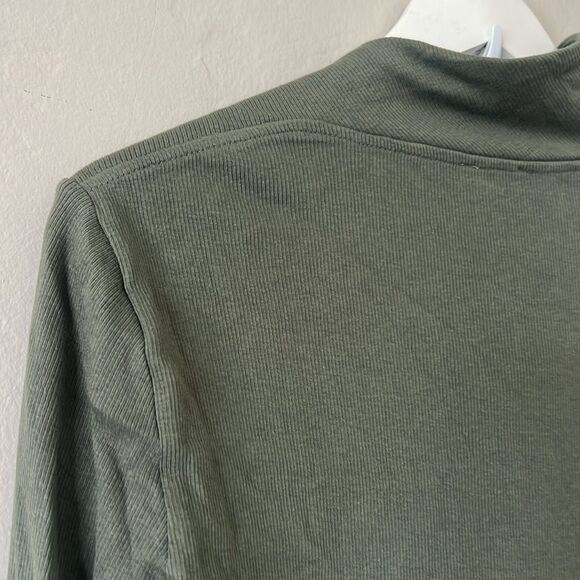 Zara Asymmetrical V Neck Ribbed Long Sleeve Top XL Green Textured Fitted - Picture 6 of 7